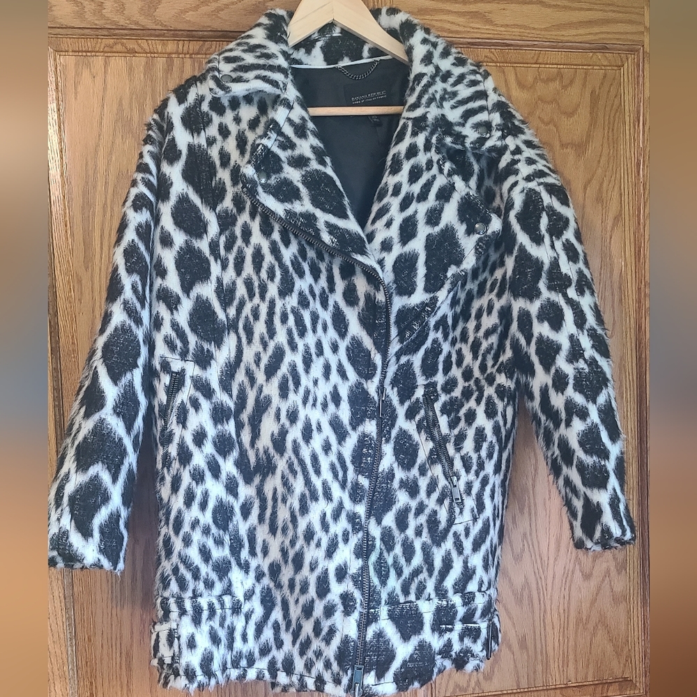 LIKE NEW Leopard Black & White Pea Coat - Banana Republic